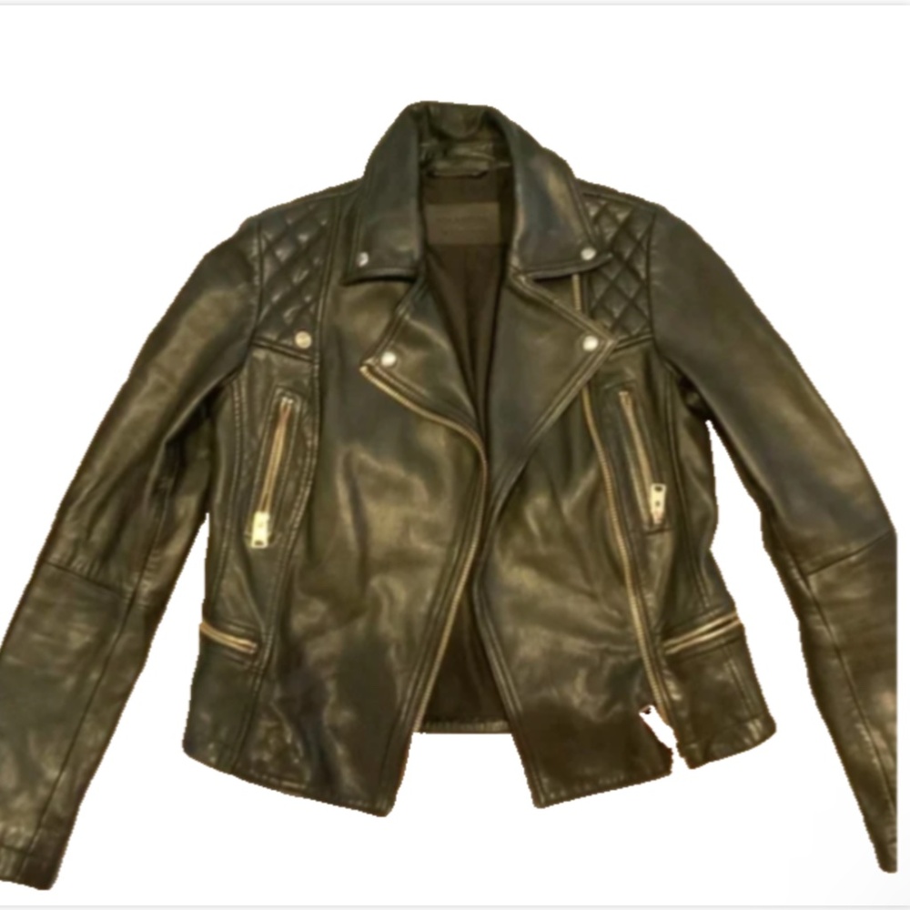 ALL SAINTS Leather Catch Biker Jacket Size 0 Grunge Gothic